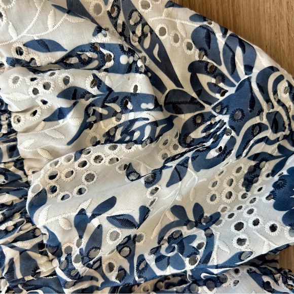 Ted Baker Print Eyelet Puff Sleeve Midi Dress Vintage Inspired Print Navy XL - Picture 8 of 12